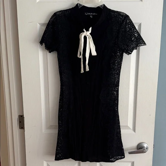 For Love and Lemons Black Lace Dress with White Tie - Picture 2 of 4